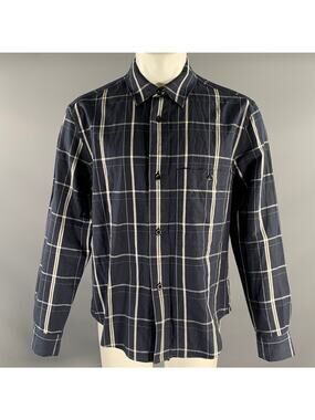 MARGARET HOWELL Size M White Navy Tartan Linen Cotton Wool Long Sleeve Shirt